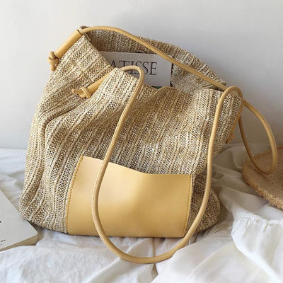 Tote casual personalizado para mujeres con dos mangos / correas Summer Sea Beach Trim Raffia Bag