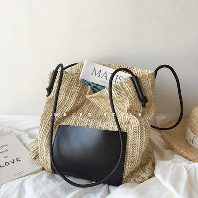 Tote casual personalizado para mujeres con dos mangos / correas Summer Sea Beach Trim Raffia Bag