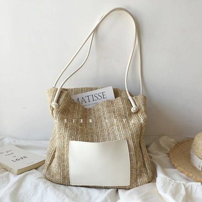 Tote casual personalizado para mujeres con dos mangos / correas Summer Sea Beach Trim Raffia Bag