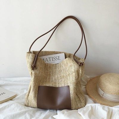 Tote casual personalizado para mujeres con dos mangos / correas Summer Sea Beach Trim Raffia Bag