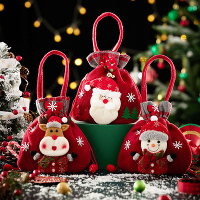 Bolso de muñeca de muñeco de nieve 3D con mango de Santa Elk OEM / ODM Bolso de dulces de Navidad aceptable