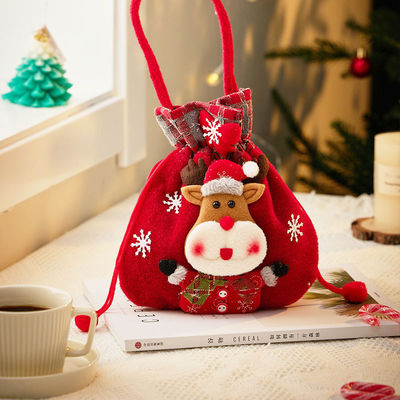 Bolso de muñeca de muñeco de nieve 3D con mango de Santa Elk OEM / ODM Bolso de dulces de Navidad aceptable