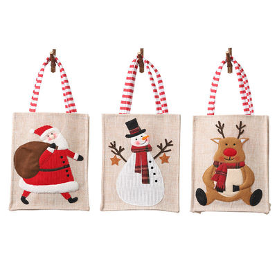 Papá Noel hombre de nieve alce regalo de Navidad Línano rayado colgando la pierna Tote con logotipo personalizado