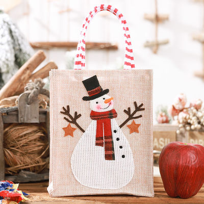 Papá Noel hombre de nieve alce regalo de Navidad Línano rayado colgando la pierna Tote con logotipo personalizado