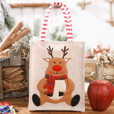 Papá Noel hombre de nieve alce regalo de Navidad Línano rayado colgando la pierna Tote con logotipo personalizado