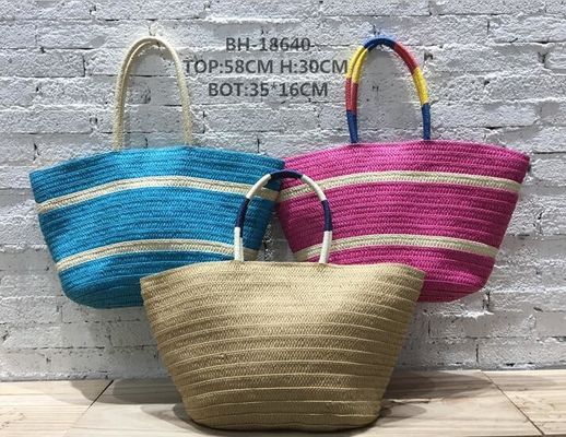Dos correas de paja tejida bolsa de balde de playa para vacaciones de gran capacidad ocio