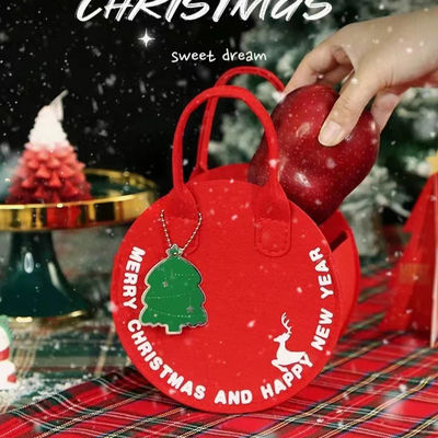 Bolso de Felt de Navidad de moda Bolso de compras de Papá Noel rojo con diseño de bolso de regalo redondo