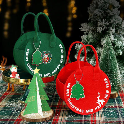 Bolso de Felt de Navidad de moda Bolso de compras de Papá Noel rojo con diseño de bolso de regalo redondo