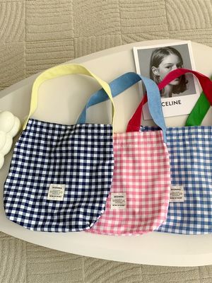 Bolso de hombro de monograma de color a medida para mujeres Bolso de toque de Gingham de gran capacidad