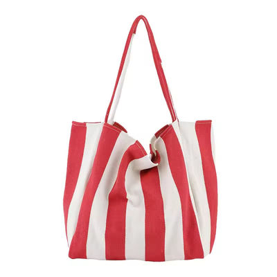 Bolso de lienzo de algodón de color personalizado para compras OEM / ODM aceptable Bolso de toque rayado