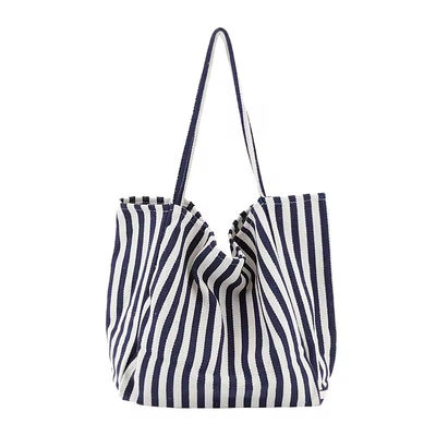 Bolso de lienzo de algodón de color personalizado para compras OEM / ODM aceptable Bolso de toque rayado