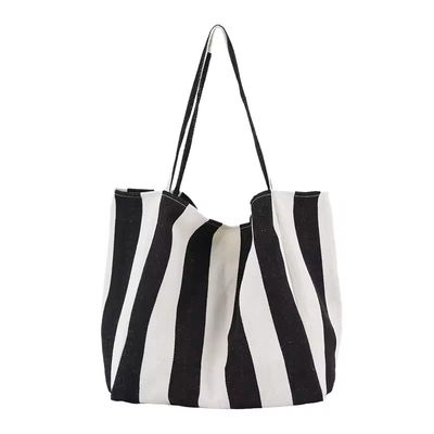 Bolso de lienzo de algodón de color personalizado para compras OEM / ODM aceptable Bolso de toque rayado