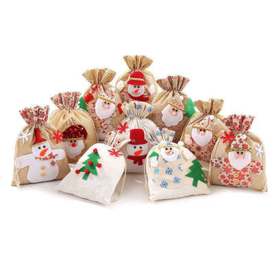 OEM/ODM aceptado de lienzo Santa bolso de galletas para Navidad Barco de punto bolsas de regalos de borla