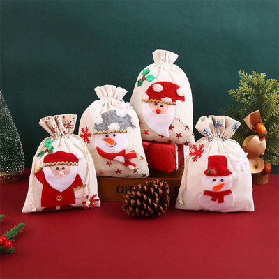 OEM/ODM aceptado de lienzo Santa bolso de galletas para Navidad Barco de punto bolsas de regalos de borla