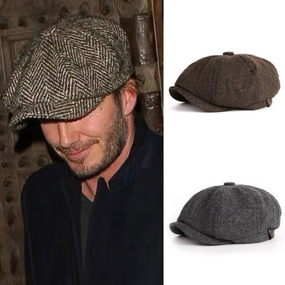 Sombrero masculino de primavera y otoño Boina de lana teñida sencilla con diseño octogonal retro de Inglaterra