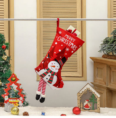 Tipo de cierre abierto Decoración de medias navideñas Bolso de regalo de muñeco de nieve para colgante de chimenea
