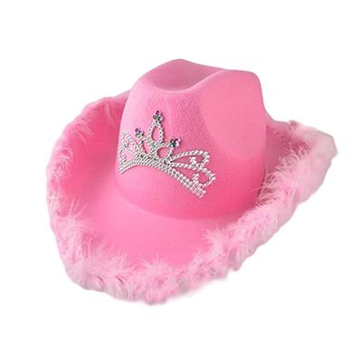 Sombrero de vaquero occidental rosa con corona rosa claro y logotipo personalizable