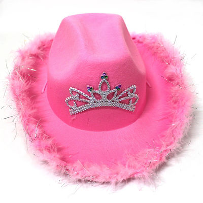 Sombrero de vaquero occidental rosa con corona rosa claro y logotipo personalizable