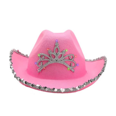 Sombrero de vaquero occidental rosa con corona rosa claro y logotipo personalizable