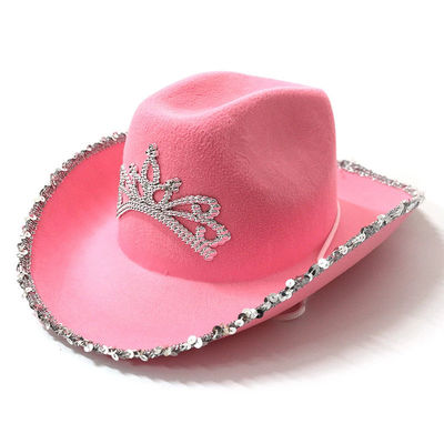 Sombrero de vaquero occidental rosa con corona rosa claro y logotipo personalizable