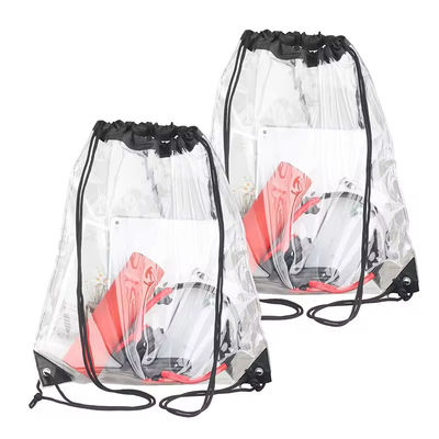 Comercialización de PVC impermeable Mochila transparente Bolsa de bolso de cuerda de tira con diseño impreso a medida