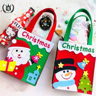 Bolso de Navidad de color personalizado con Papá Noel de feltro hecho a mano, hombre de nieve, diseño de renos.
