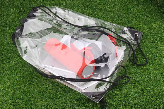 Comercialización de PVC impermeable Mochila transparente Bolsa de bolso de cuerda de tira con diseño impreso a medida