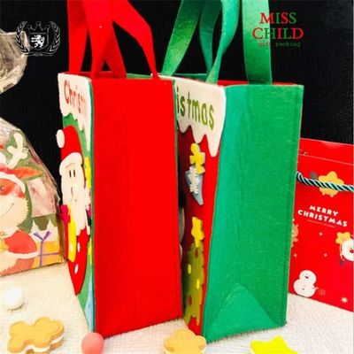 Bolso de Navidad de color personalizado con Papá Noel de feltro hecho a mano, hombre de nieve, diseño de renos.