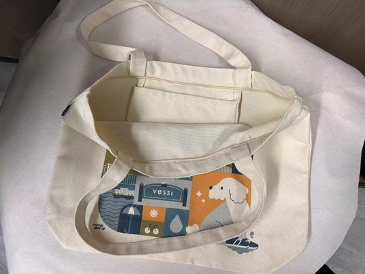 El último estilo de moda de diseño de logotipo impreso personalizado Bolsa de algodón con cremallera y lienzo