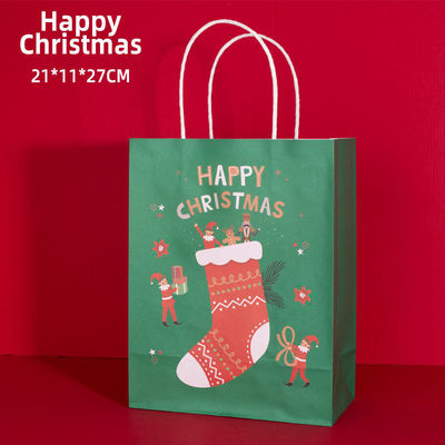 Logotipo personalizado aceptado Bolsa de papel Kraft certificada FSC para compras de Navidad sostenibles