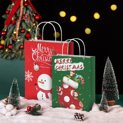Logotipo personalizado aceptado Bolsa de papel Kraft certificada FSC para compras de Navidad sostenibles