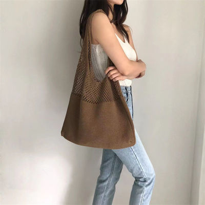 Bolso de hombro femenino de tejido de punto de color personalizado Chic Retro para viajes y salidas