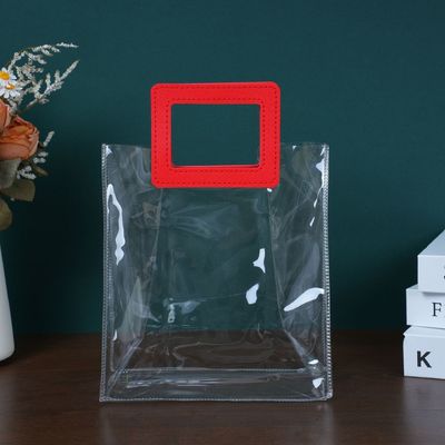 Bolso de playa para mujeres de viaje y salida Bolso de compras de PVC transparente con mango de cuero
