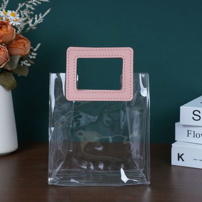 Bolso de playa para mujeres de viaje y salida Bolso de compras de PVC transparente con mango de cuero