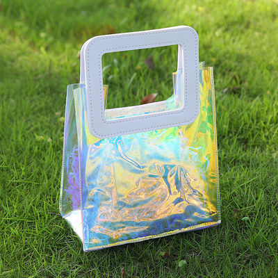 Bolso de playa para mujeres de viaje y salida Bolso de compras de PVC transparente con mango de cuero