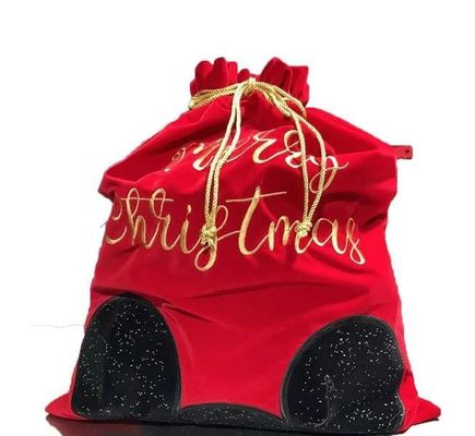 Bolso de Navidad gigante de color veloz rojo de cordón de dibujo Bolso de Navidad Santa con logotipo personalizado