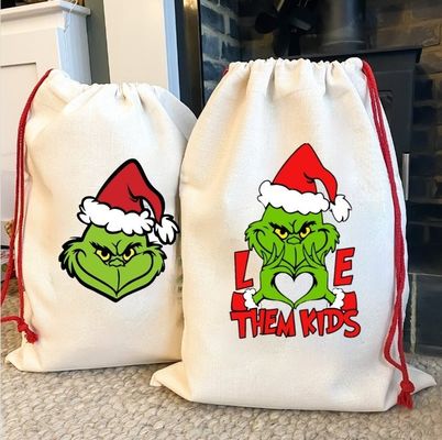 Bolsa de cordón de Navidad de color sublimado personalizado para envolver regalos personalizados