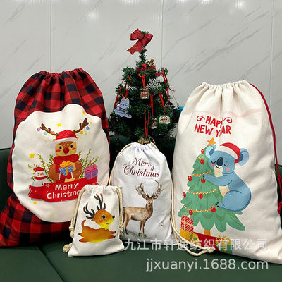 Lo más nuevo de moda 2024 bolso de regalos de Navidad bolsos de Santa Bolso de cuerda de dibujo bolso de color personalizado