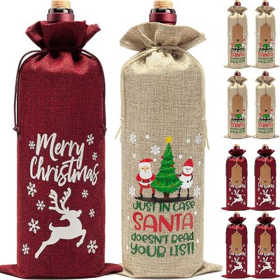 Bolsas de vino de Navidad de yute reutilizables para botellas de vino Tipo de patrón de letra personalizado