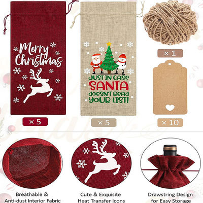 Bolsas de vino de Navidad de yute reutilizables para botellas de vino Tipo de patrón de letra personalizado