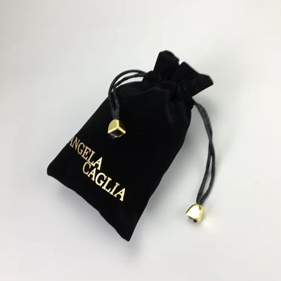 Bolso de terciopelo portátil de oro de impresión de oro negro para embalaje de joyas personalizado