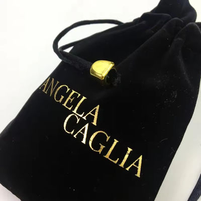Bolso de terciopelo portátil de oro de impresión de oro negro para embalaje de joyas personalizado