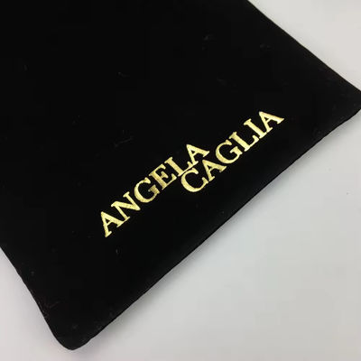 Bolso de terciopelo portátil de oro de impresión de oro negro para embalaje de joyas personalizado