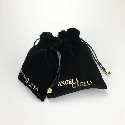 Bolso de terciopelo portátil de oro de impresión de oro negro para embalaje de joyas personalizado