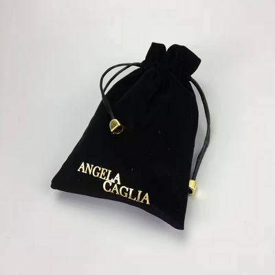 Bolso de terciopelo portátil de oro de impresión de oro negro para embalaje de joyas personalizado