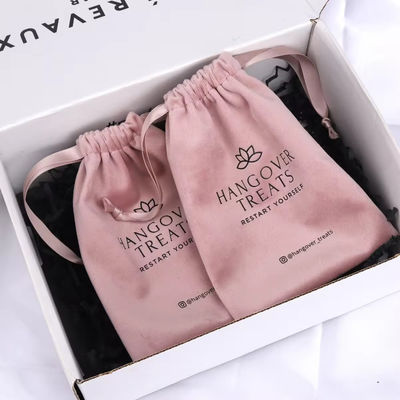 Bolsa de polvo de terciopelo rosa de 30-50 cm para el embalaje cosmético de regalo de cuerda de dibujo personalizado