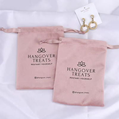 Bolsa de polvo de terciopelo rosa de 30-50 cm para el embalaje cosmético de regalo de cuerda de dibujo personalizado