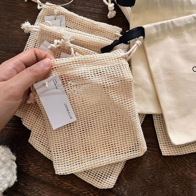 Seti de jabón de algodón orgánico reutilizable bolsas de regalo con cuerda de tira