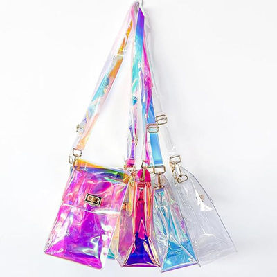 Bolso holográfico transparente para mujeres de verano 2024 con revestimiento de poliéster y cadena cuadrada