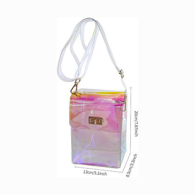 Bolso holográfico transparente para mujeres de verano 2024 con revestimiento de poliéster y cadena cuadrada